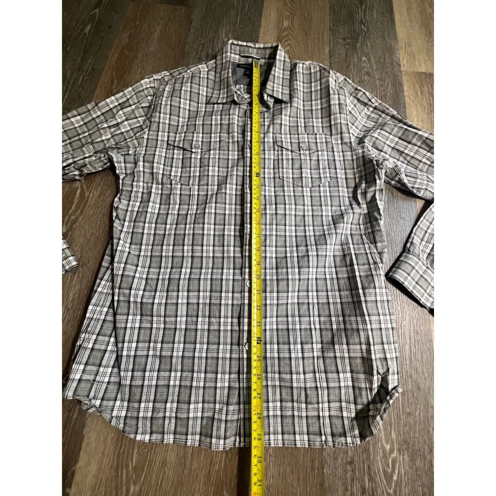 Banana Republic Plaid Button Down Mens Large Grey Excellent Long‎ Sleeve Pockets